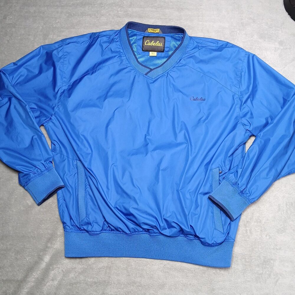 Cabelas Men XL XLarge Blue V Neck Pullover Windshirt Zip Pocket Fishing Gorpcore